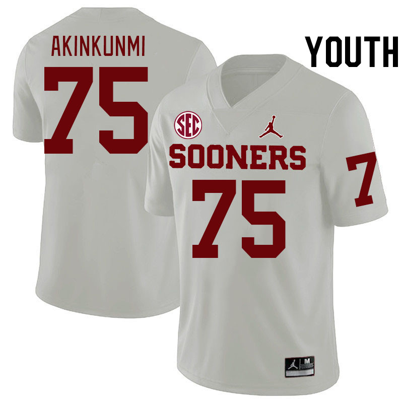 Youth #75 Daniel Akinkunmi Oklahoma Sooners 2024 SEC Conference College Football Jerseys-White